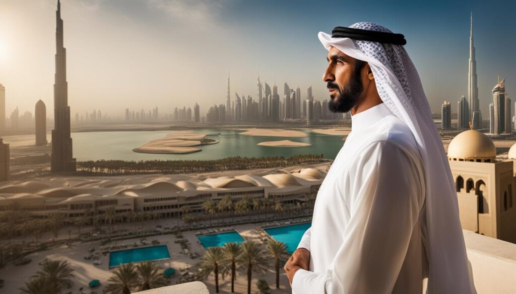 Sheikh Mohammed bin Rashid Al Maktoum overlooking Dubai Museum